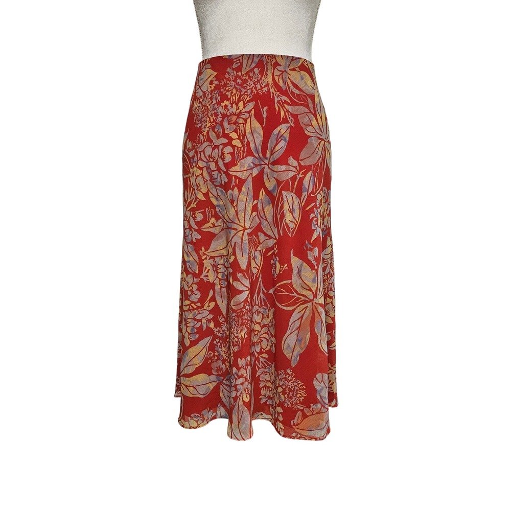 Lauren Ralph Lauren Orange Tropical Floral Midi Skirt Size 8 Beach Resort - Picture 5 of 9